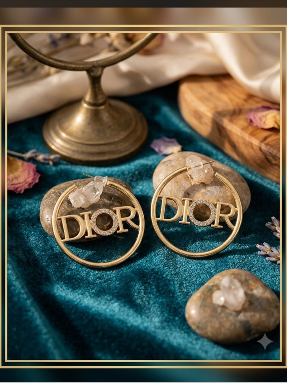 Gold Hoop Earrings with Crystal 'O' Accent